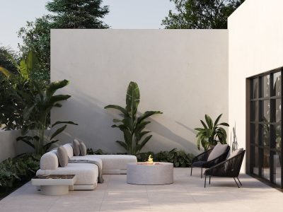 Patio con alberca, piso Alpes Cesantoni